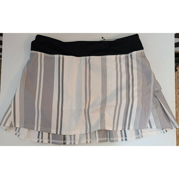LULULEMON Pace Setter Skirt w/ Spandex Shorts Black White Gray Vertical Stripe M - Picture 1 of 6